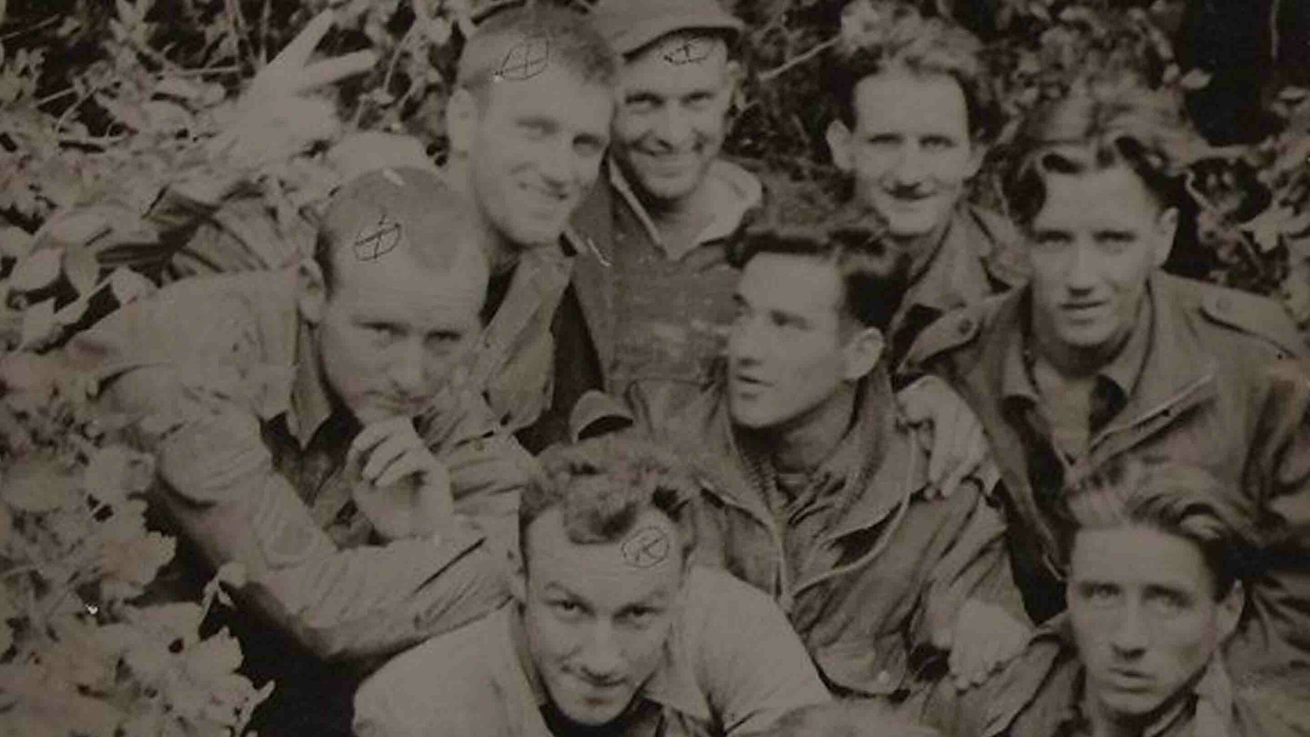 Trooper Merryweather, with team leader Norman Poole at the front is in this remarkable picture taken behind enemy lines showing the SAS team and three US paratroopers they met up with post D-Day.
