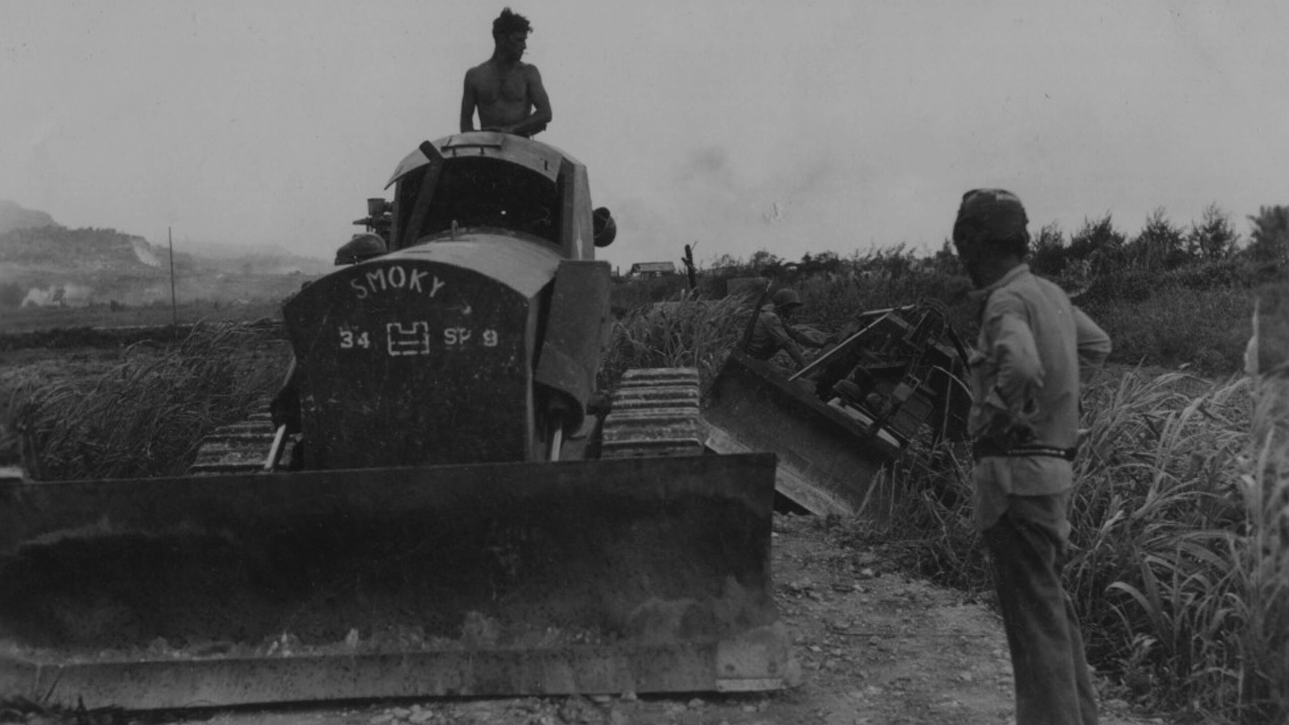 A armored bulldozer nicknamed "Smoky" on Saipan.