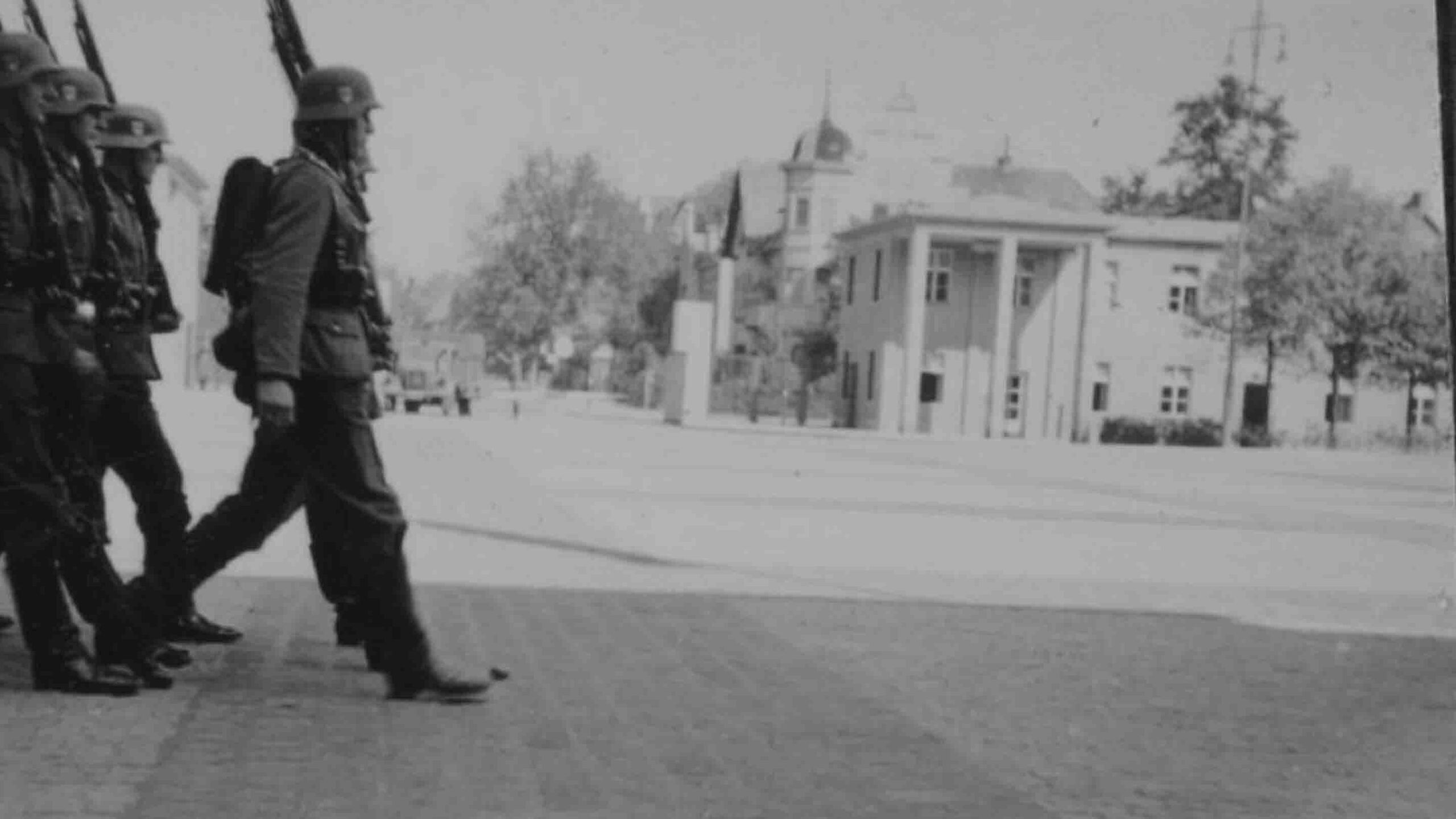 German soldiers marching in formation.
