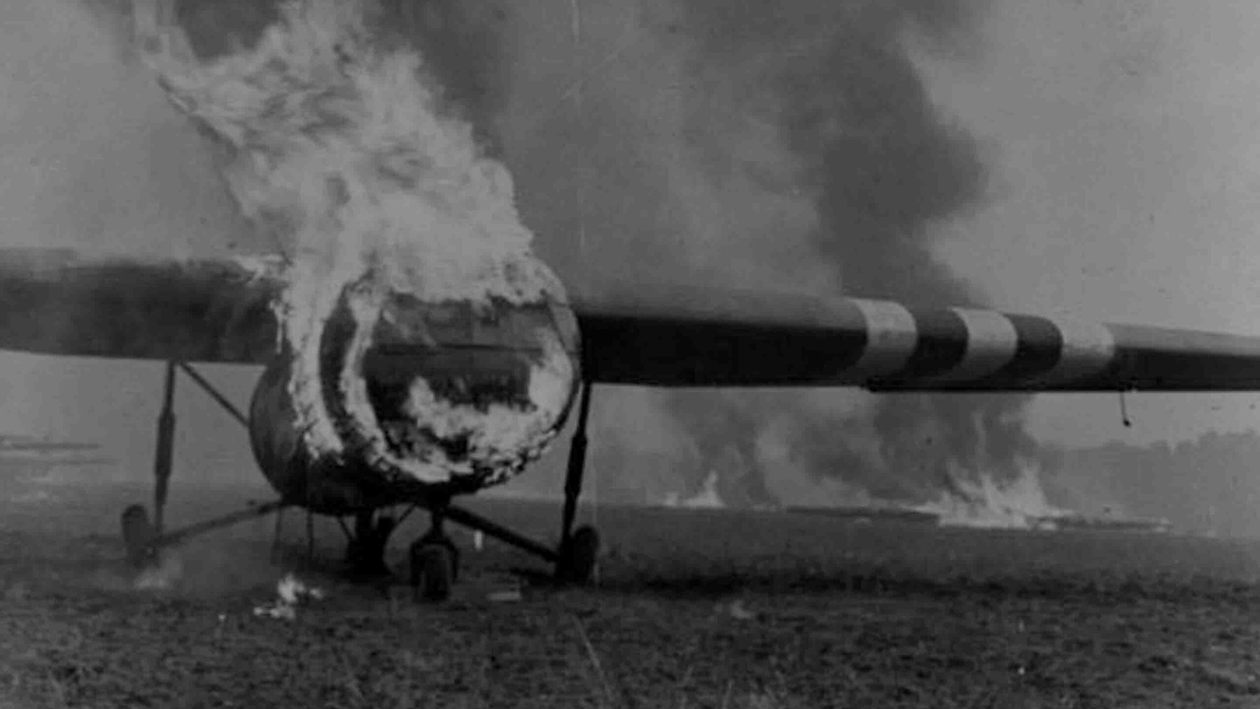 A burning British Airspeed Horsa glider in the Netherlands during Operation Market Garden, September 1944. The 1st British Airborne Division suffered heavy losses upon landing near Arnhem due to fierce German resistance.